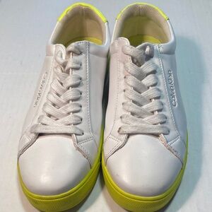 Calvin Klein White Sneakers with Yellow Neon Trim